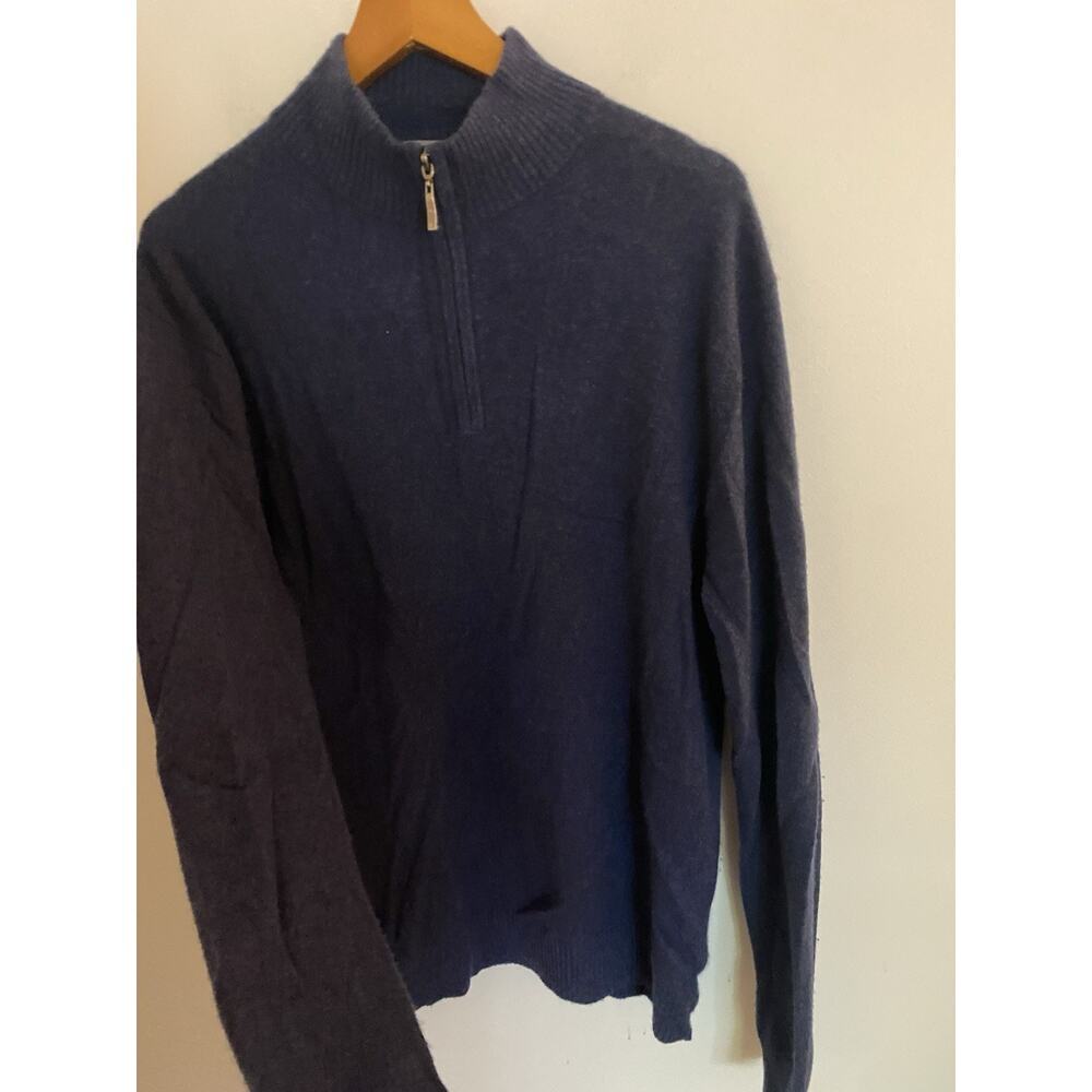 Qi New York 1/4 Zip Blue Cashmere‎ Quarter Zip Speckled Pullover Men’s Size XL - Picture 3 of 6